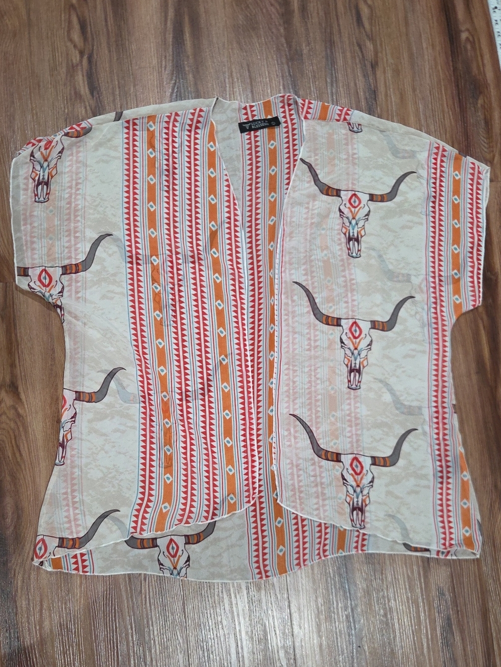 Lucky & Blessed Orange, Red and Cream Aztec Print Kimono